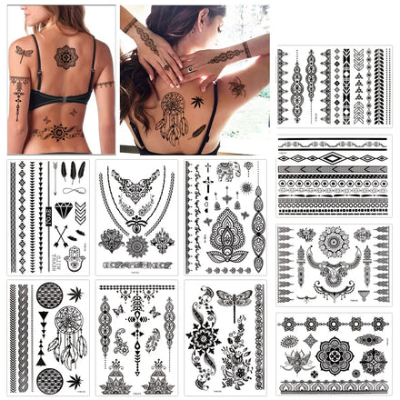 Henna Temporary Tattoo Black Art Stickers Lace Mehndi Body Transfers Tattoo Stickers