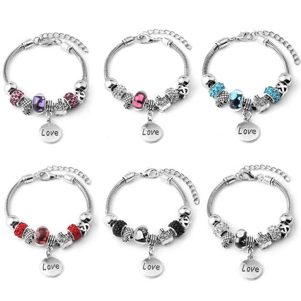 Fashion Stainless Steel Bangle Love Pendant Charm Beaded Adjustable Bracelet Jewelry for Women Decoration
