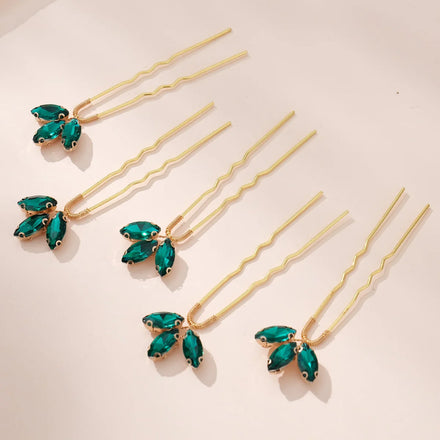 Vintage Emerald Crystal 5 Pieces One Set Wedding Bridal Rhinestone Hair Pin Hair Accessories