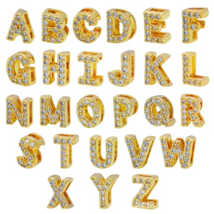 Wholesale 26 English Letter Slider Charms Beads Full Diamond DIY 8mm Bracelet Belts Dog Collars Colorful Rhinestone Loose Beads