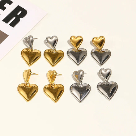 Heart Stud Earrings 18K Gold Plated Stainless Steel Glossy Tarnish Free Wedding Gift Jewelry