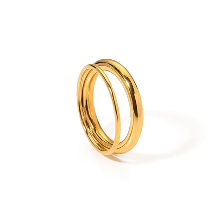 Classic Style Women's Ring 18K PVD Plating Stainless Steel Double Layer Knuckle Waterproof Jewelry Trendy