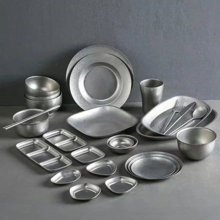 Retro 304 Stainless Steel Tableware Set Snowflake Silver Plate Bowl Knife Fork Spoon Restaurant Cutlery