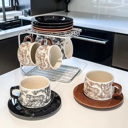 Ins Nordic Simple Ceramic Coffee Mug and Saucer Set Creative Breakfast Cup