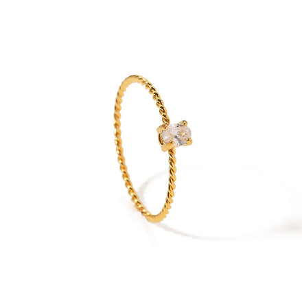 New Arrival Women's Stainless Steel 18K Gold Plated Zircon Diamond Twisted Ring Third Party Certified Trendy Fashion Jewelry