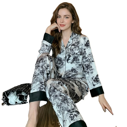 Factory Price and Drop-shipping Chinese Style Long Sleeve Women's Sleepwear Satin Pajamas Asia Size