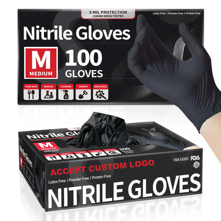 Disposable 5mil Industrial Black Nitrile Gloves Garage Duty Car Mechanics Repair Full Textured Nitrile Mechanical Work Gloves