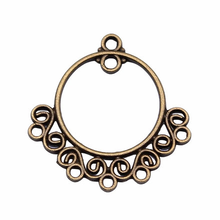 AA016069 24x24mm Antique Silver Plated Zinc Alloy Round Earring Connector Pendants