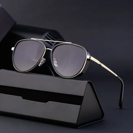 Retro Punk Style Sunglasses for Men Women Fashion Full Metal Pilot Sunglasses with UV400 Lenses Gray and Red Wrapped Frame