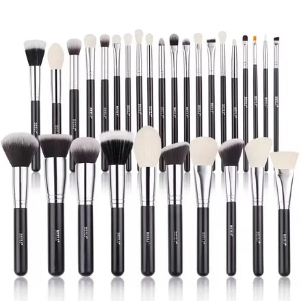 BEILI Low Moq 30pcs Black Handle Makeup Brushes Kit Makeup Tools and Accessories Set in Bag Original Blender Eyebrow Fan Powder