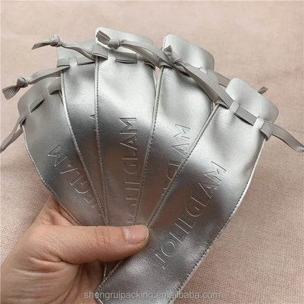 Luxury Silver Faux Leather Cosmetic Brush Pouch Small Pu Leather Pen Drawstring Pouch Bag