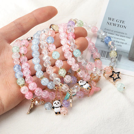 Fashion Trendy Crystal Glass Bead Bracelet Panda Fish Tail Forest Style Beaded Bracelets for Girls
