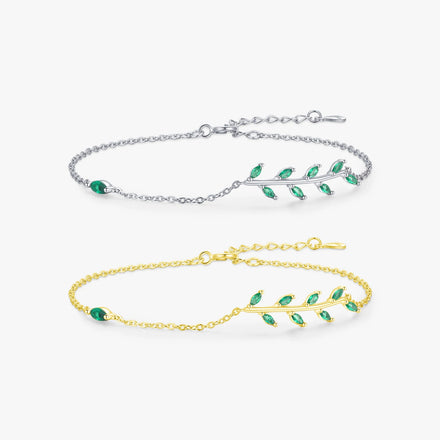 925 Sterling Silver Green Leaf Zirconia Adjustable Link Chain Bracelet for Women Fashion Wedding Jewelry Accessories
