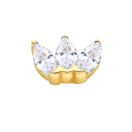 Eternal Metal 14K Solid Yellow Gold Rose Gold CZ Paved 3 Marquise Cut Nose&Labret Piercing Jewelry Threadless Push in Ends Tops
