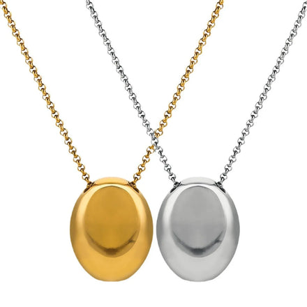New Arrival 18K Gold Plated Stainless Steel Smooth Large Water Drop Oval Pendant Necklace Waterproof Jewelry