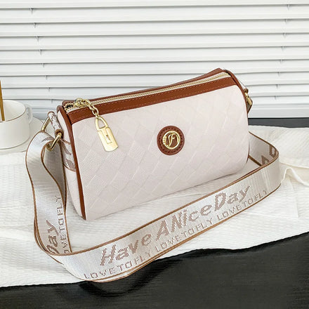 Kunhao High Vintage Winter Autumn Small Fragrant Cylinder Bag Niche Design Diamond Check Letter Women's PU Material Texture