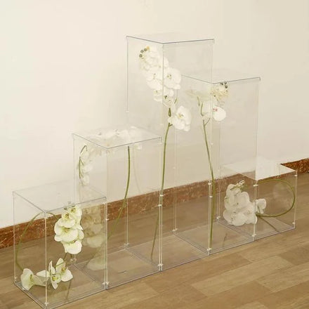 Acrylic Square Flower Stand 4mm Clear Polished Cylinder Pillar Column Riser Cube Plinth Stand Pedestal Display for High