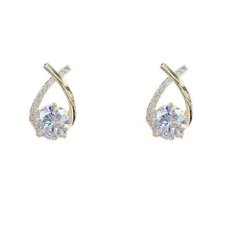 Fashion Gold Cross Stud Earrings for Women Girls Korean Style Elegant Crystal Jewelry Ear Rings Fishtail Lady Earrings