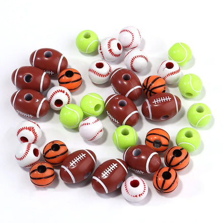 50pcs/bag Acrylic Sports Ball Basketball Baseball Football Beads Many Kinds Loose Beads for Jewelry