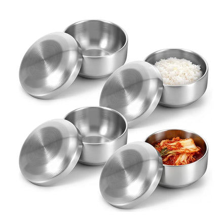 Restaurant 10.5cm 10oz 330ml Double Wall Stainless Steel Soup Bowls with Lids Rice Bowls Ice Cream Dessert Bowls