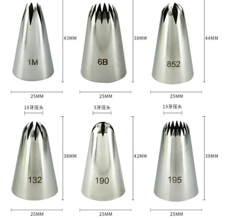 2D 1M 2C 6B 5FT 8FT 9FT Custom Logo Food Grade Stainless Steel Cake Decorated Pastry Tools Nozzle Shape Piping Nozzles Tips