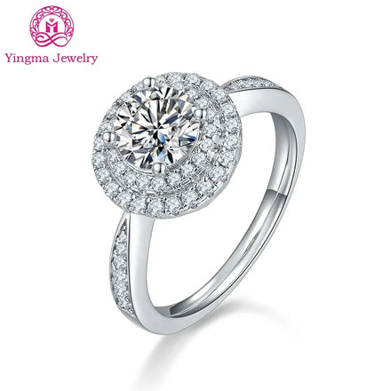 Double Rows of Luxurious Inlaid Mossanite Women Ring 925 Silver 1.0ct 6.5 mm White Color Round Shape MoIssanite Engagement Rings