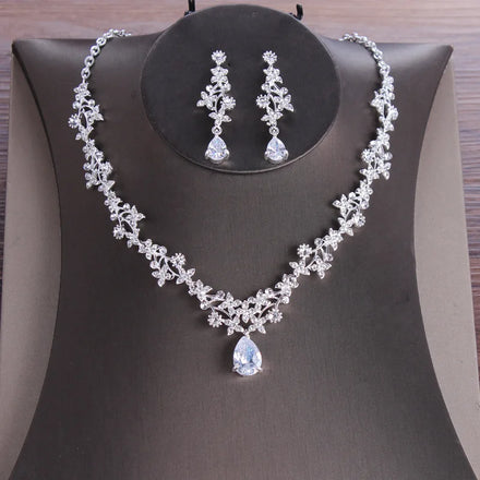 Exquisite Zircon Necklace Earring Set Bridal Wedding Jewelry Luxury Evening Dress Accessories