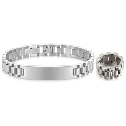 Customize Watch Chain Bracelet Ring Set Titanium Steel Design Hip Hop Jewelry Stainless Steel Men's Luxury Jewelry Bracelet