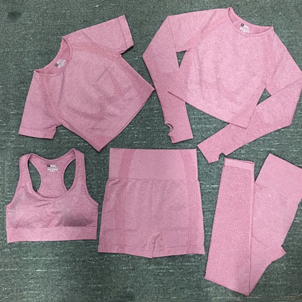 Wholesale Women Gym Sports Bra and Leggings Seamless Fitness Yoga Long Sleeve Crop Top Sets Workout Sportswear Fitness Yoga Sets
