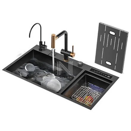 N8448XN6 Handmade Square Double 304 Stainless Steel Smart Kitchen Sink Disinfection Function Four Hole Undermount Installation