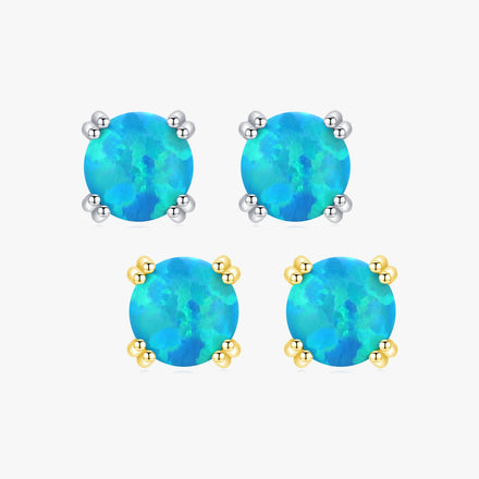925 Sterling Silver Platinum Plated Charm Ear Studs for Women Fine Jewelry Round Exquisite Opal 4 5 6 MM Stud Earrings