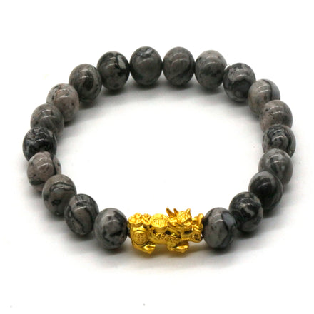 Wholesale 8mm Natural Jasper Gemstone Bracelet Pixiu Charm Classic Style Bead for Women and Men