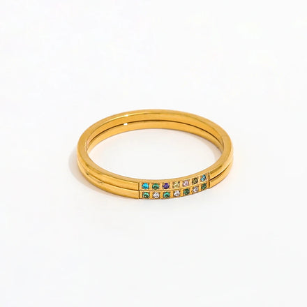 Joolim High End 18K Gold Plated Colorful Zirconia Clear Green Zirconia Ring for Women Finger Ring Stainless Steel Jewelry