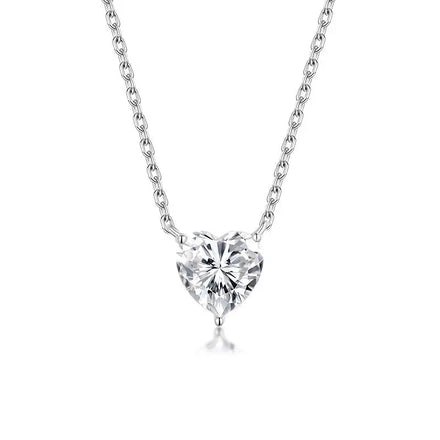 Simple Moissanite Heart Pendant Necklace European American Unisex Love 925 Sterling Silver Rhodium Plated Heart Cut GRA