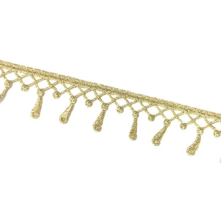 Hot Selling 3.3cm Golden Guipure Embroidery Fringe Lace Trimming Tassels Polyester Mesh Fabric for Women's Clothing Dresses JB99