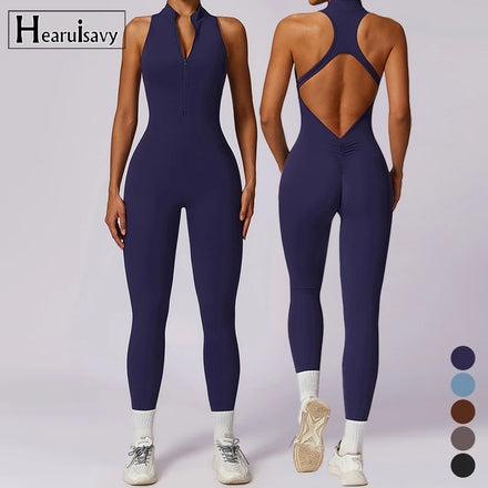 High Intensity Fitness Training Spring Breathable Sports Tights Quick Drying Zipper Yoga One Piece Jumpsuit Women Apparel Stock