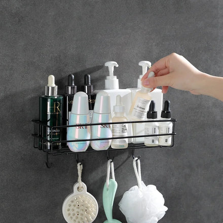 Hot Selling Wall Mounted Bathroom Shelves With Hooks Shower Basket Towel Rack Shelf for Bathroom Bedrooms