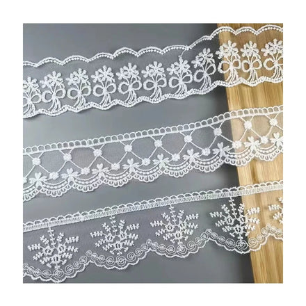 Sustainable White Milk Silk Mesh Fabric Wave Edge Embroidery Lace for Handmade DIY Clothing Hair Accessories Dress Lingerie WS53