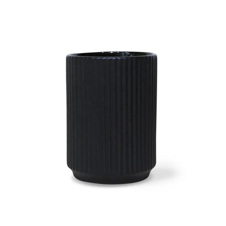 300ml Black Japanese Style Ribbed Ceramic Cup for Back to School With Beautiful Japandi Design Set of 4