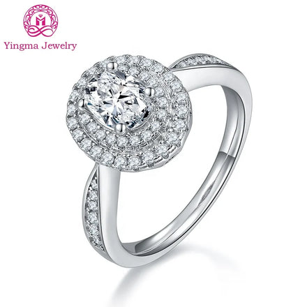 Factory Direct Sale Luxury Real Mossanite Ring 1.0ct Oval Cut 5*7 mm 925 Silver White Color Moissanite Women Finger Rings