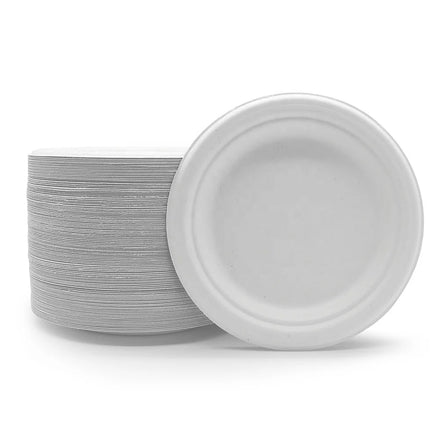 Disposable Degradable Food Packaging Tray 6 7 9 10 Inch White Sugarcane Bagasse Pulp Plates for Party