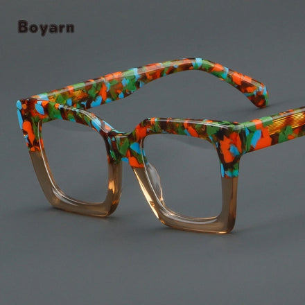 Boyarn Wholesale Design Women Acetate Square Green Eyeglasses Thick Frame Eyewear