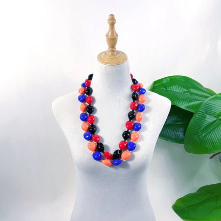 Graduation 31.5 Inches Tropical Artificial Acrylic Hawaiian Kukui Nut Ribbon Leis Necklace for Wedding