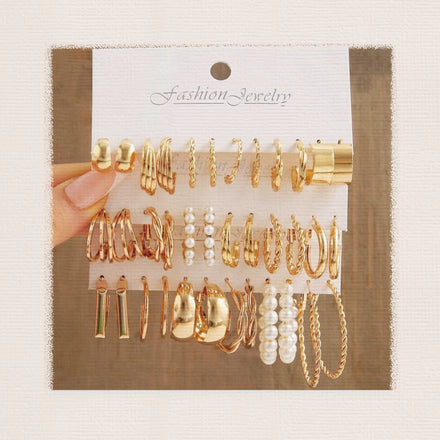 Customize Trendy Gold Metal Earring Women Fashion Geometric Pearl Circle Hoop Earrings Trend Set Fashion Jewelry Stud Earrings