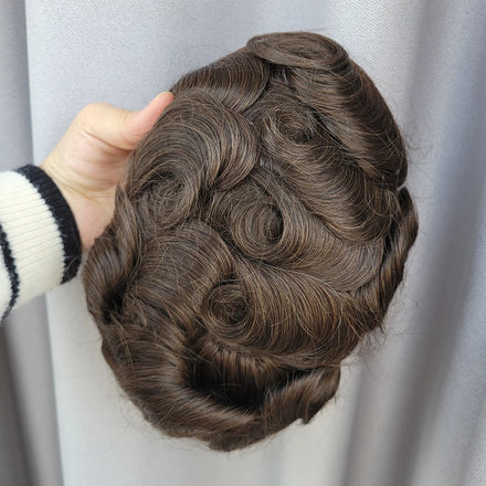 Full PU Thinnest Skin POLY V-Loop Knot the Thickness of 0.02~0.04mm Men Wigs Toupee Indian Remy Hair Any Wave Color Stock