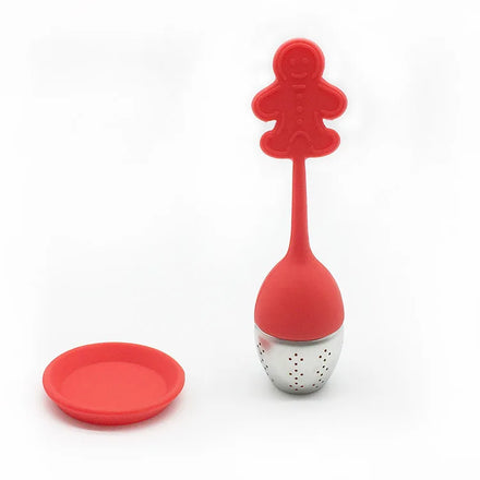 WEIMU Eco-Friendly Custom Silicone Tea Infuser Gingerbread Man Handle Tea Balls Loose Leaf Filter Strainer Tray Food Grade