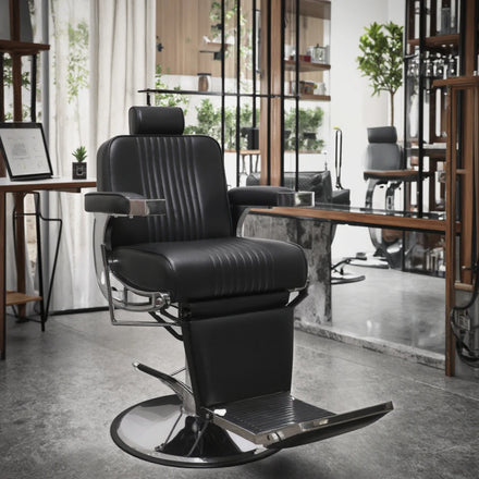 PU Leather Durable Barber Chair Heavy-Duty Black Salon Haircut Chair for Barber Shops Factory Price Supports Heavy Weight 360