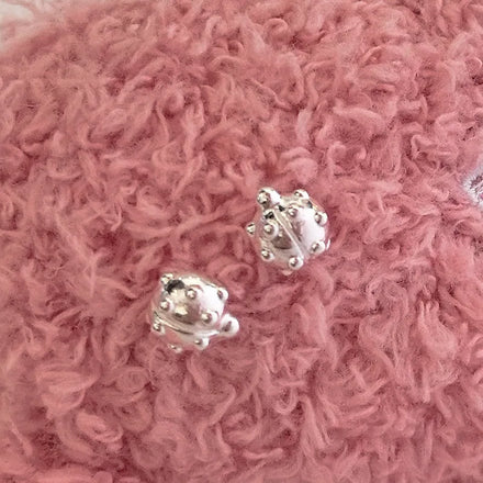 Korea Creative INS Fashion Pure 925 Sterling Silver Irregular Bubble Ladybug Shaped Stud Earrings for Women Girls