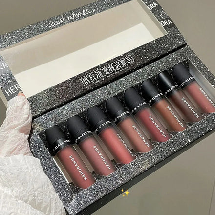 Wholesale High Pigment Velvet Lipstick Private Label Gift Box Custom Waterproof Matte Lipgloss Set Chocolate Matte Lip Gloss