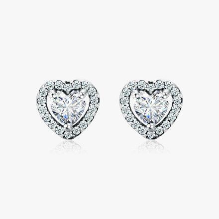 Dazzling 925 Sterling Silver Clear CZ Heart Fashion Stud Earrings for Women Charm Wedding Statement Silver Fine Jewelry